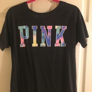 PINK Victoria's Secret Dark Gray Rainbow T-Shirt Tee/ Size: Large